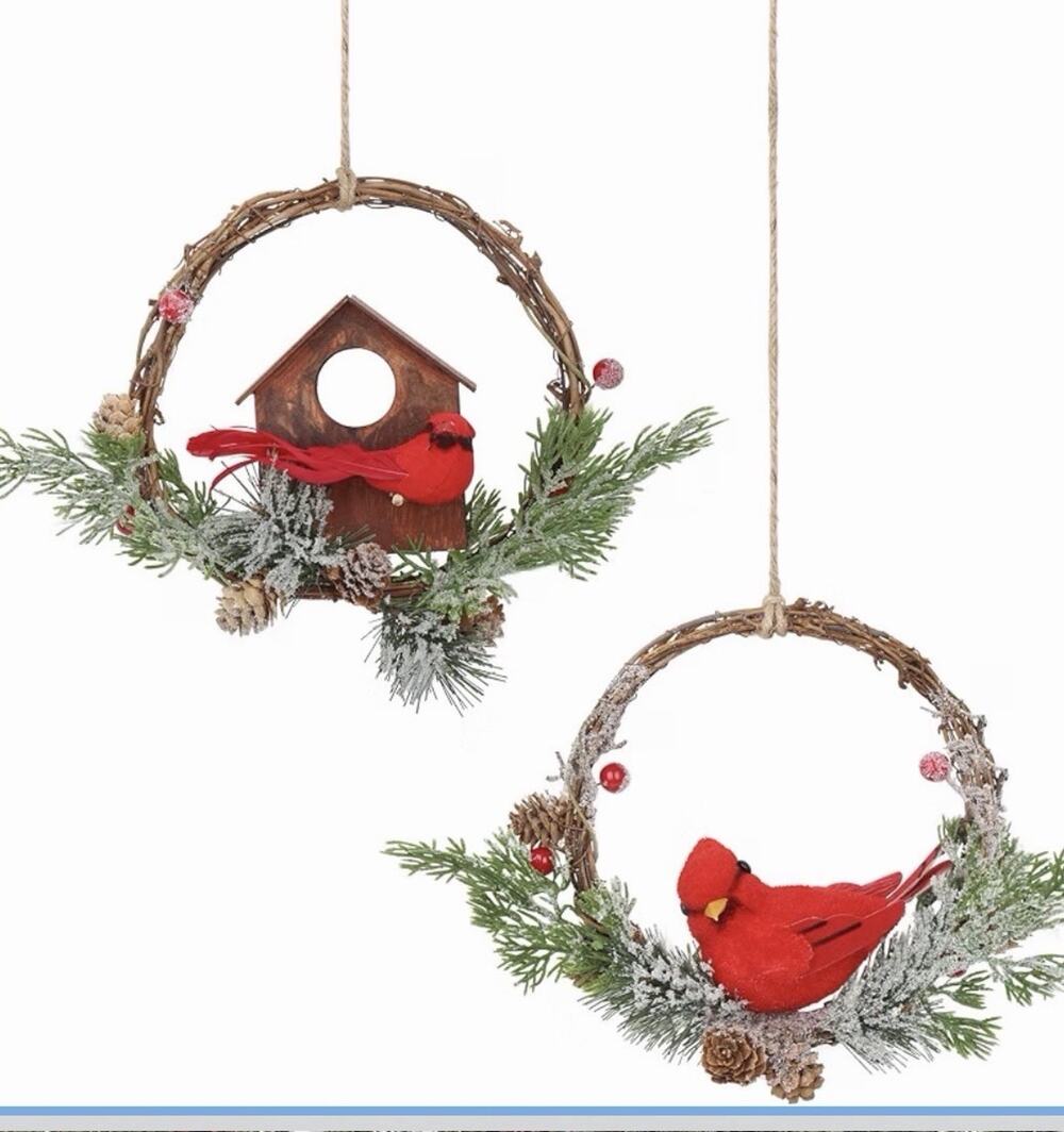 2pcs Small Christmas Wreath with Cardinal, 9-inch Mini Wreaths
